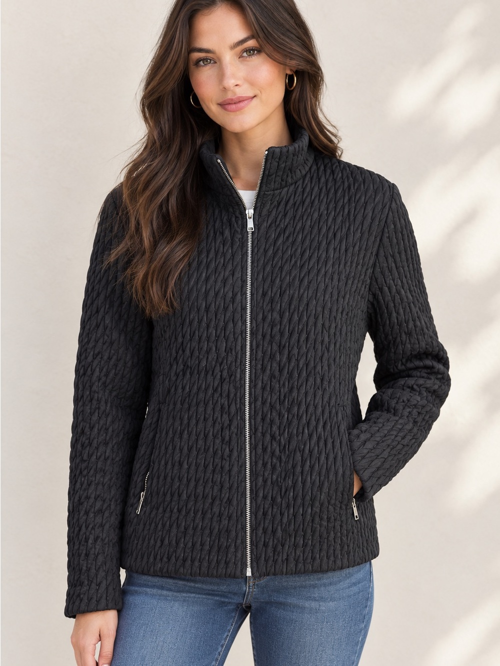 giacca Black Quilted Zip-Front Puffer Jacket
